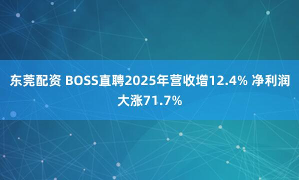 东莞配资 BOSS直聘2025年营收增12.4% 净利润大涨71.7%